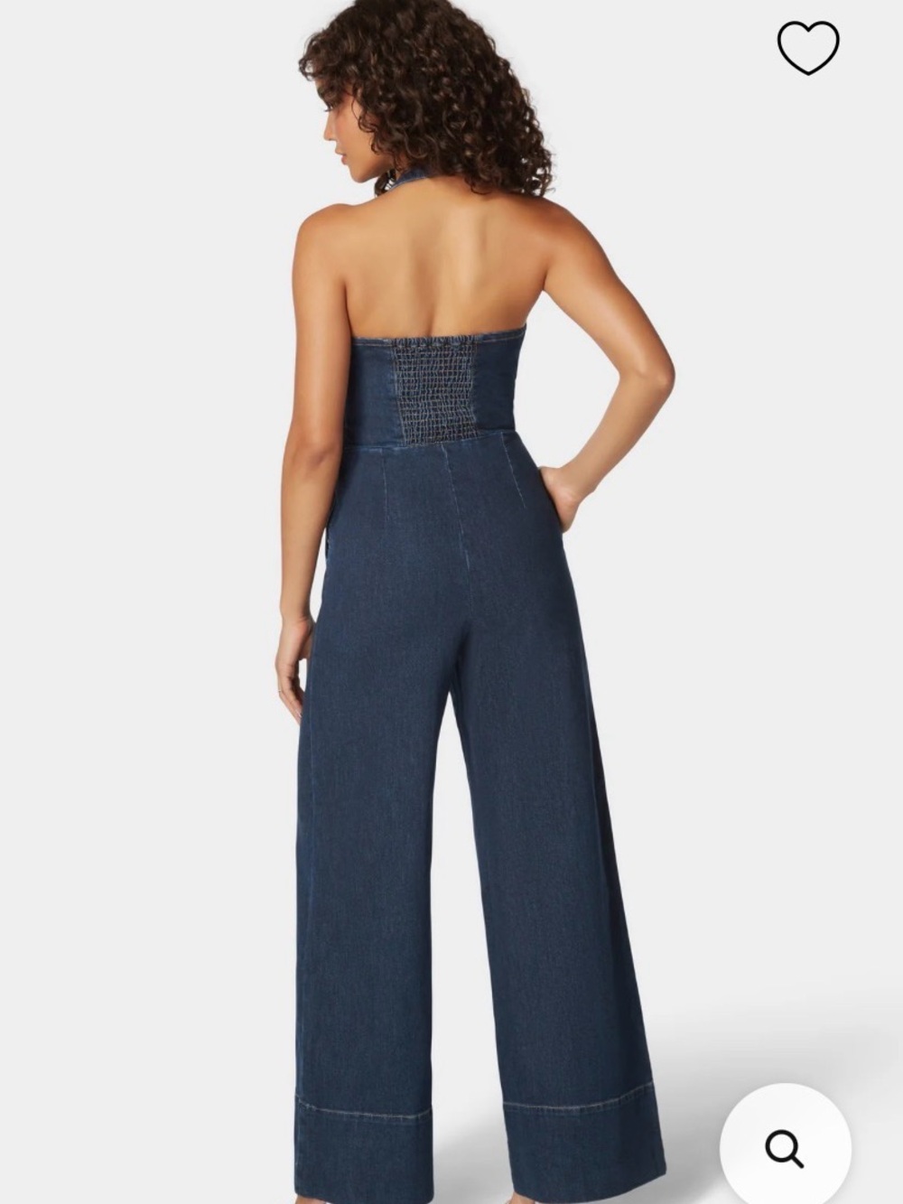 Bebe Halter Neck Buckle Detail Wide Leg Denim Jumpsuit - Picture 3 of 11